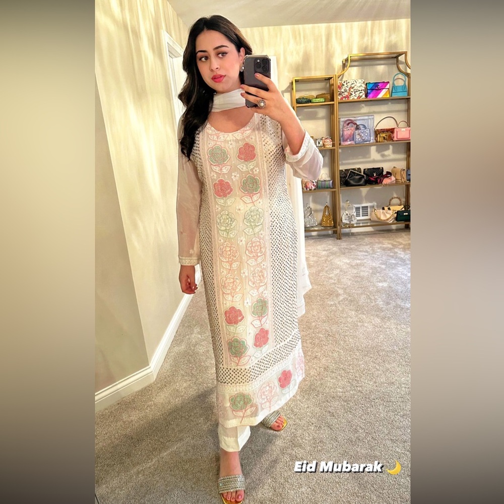 Handworked Pakistani/Indian Outfit Kameez Dupatta Straight Pant– Made in Lucknow